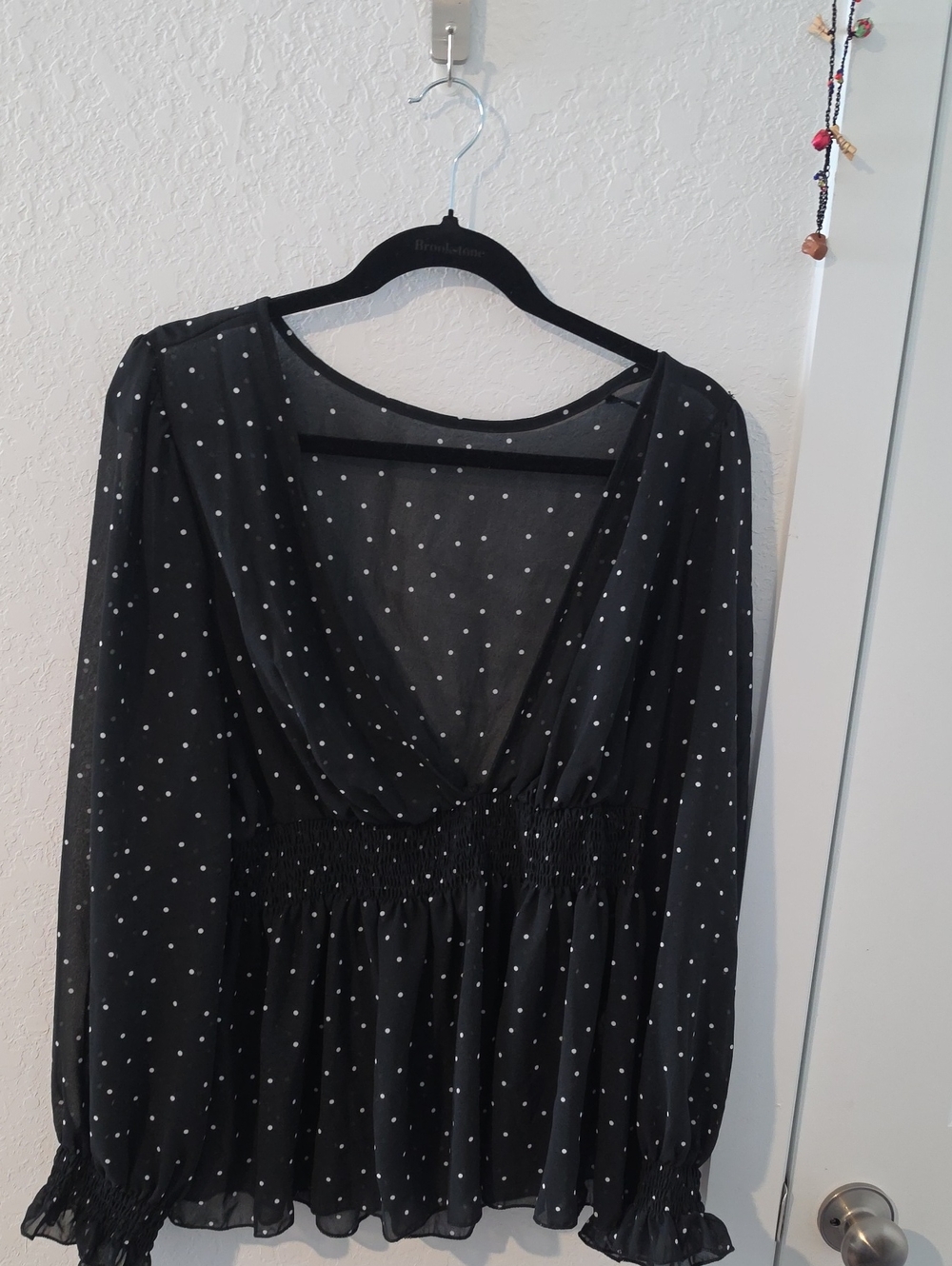 SHEIN Black and White Polka Dot V-Neck Long Sleeve Peplum Dress